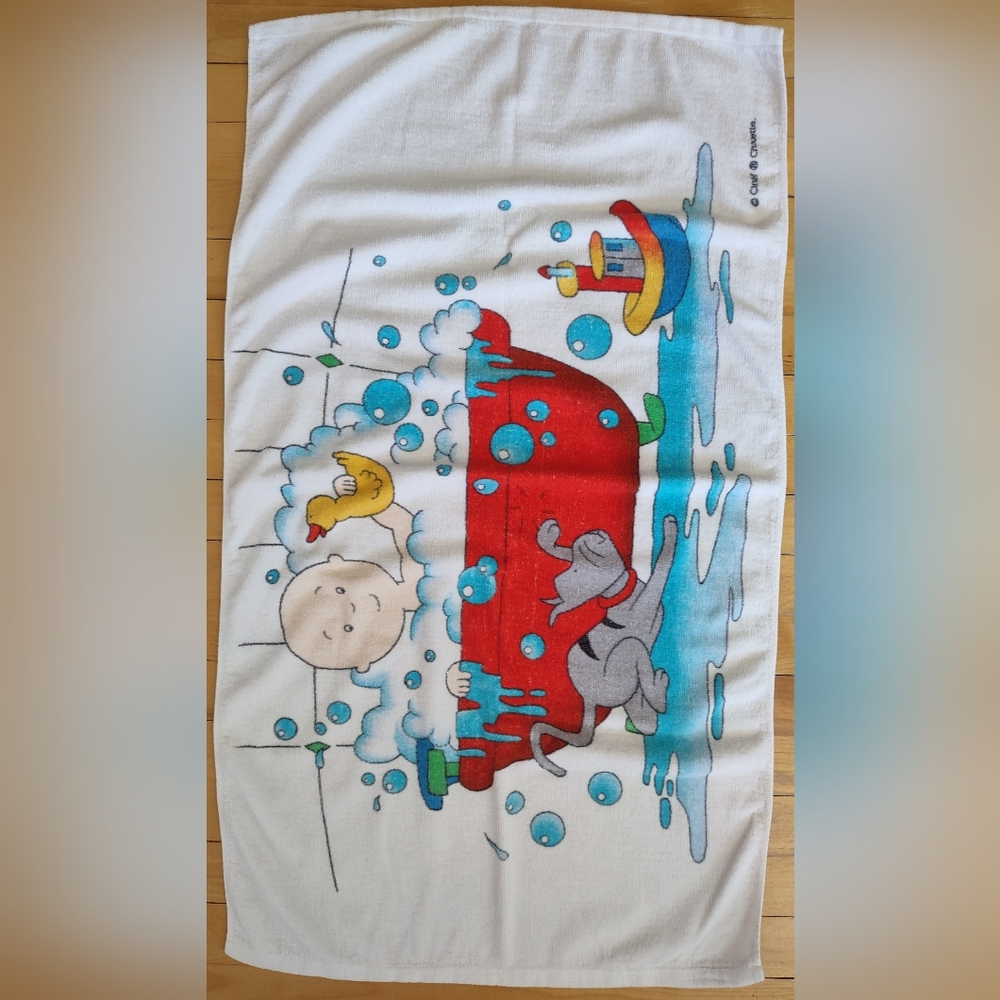 Vintage Caillou Cartoon Bath Towel Caillou In The Bathtub 100% Cotton 2000s